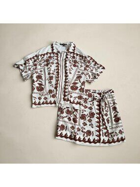 BROWN Cream Floral Two Piece Lounge Set Size XL
